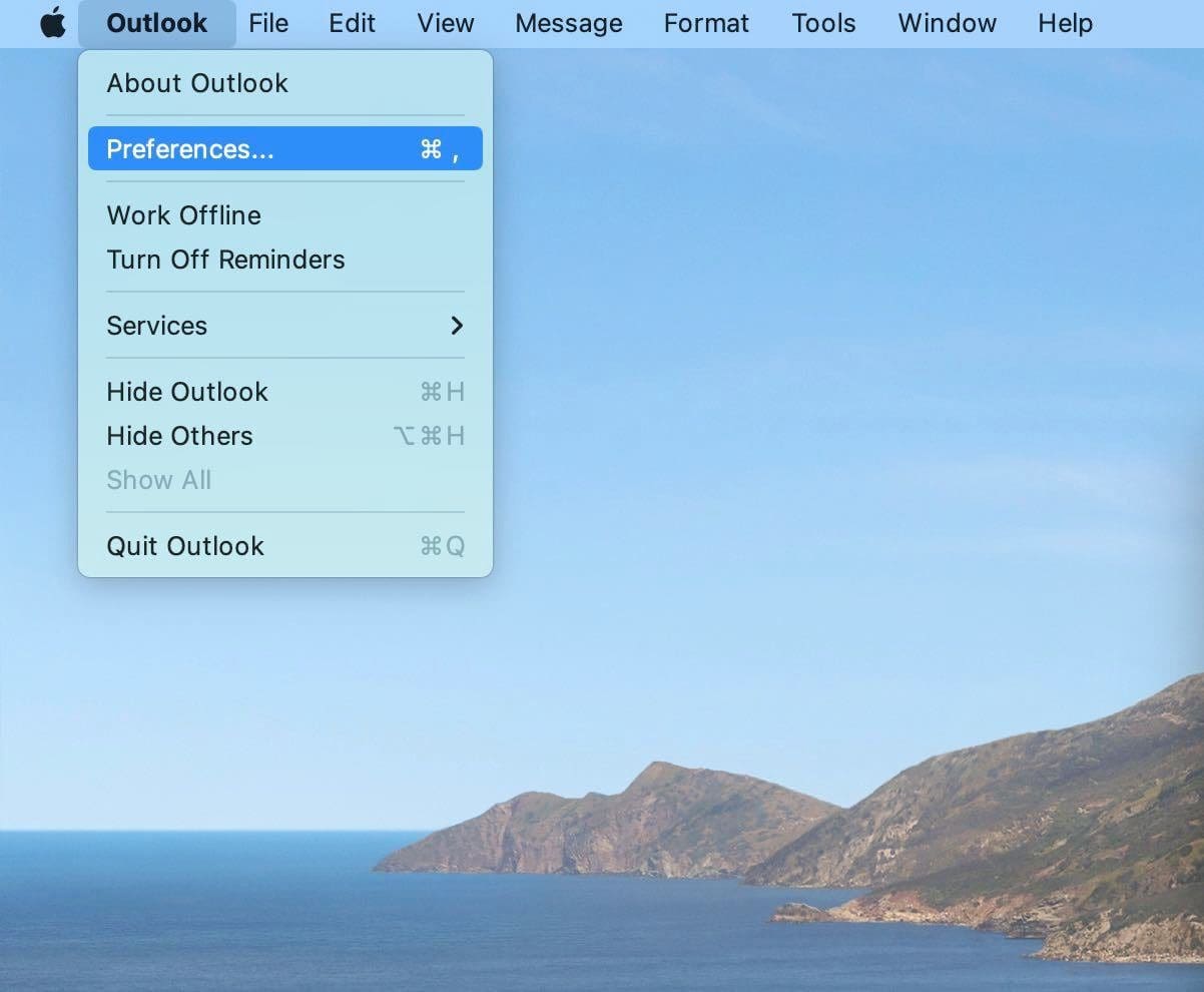Go to outlook preferences