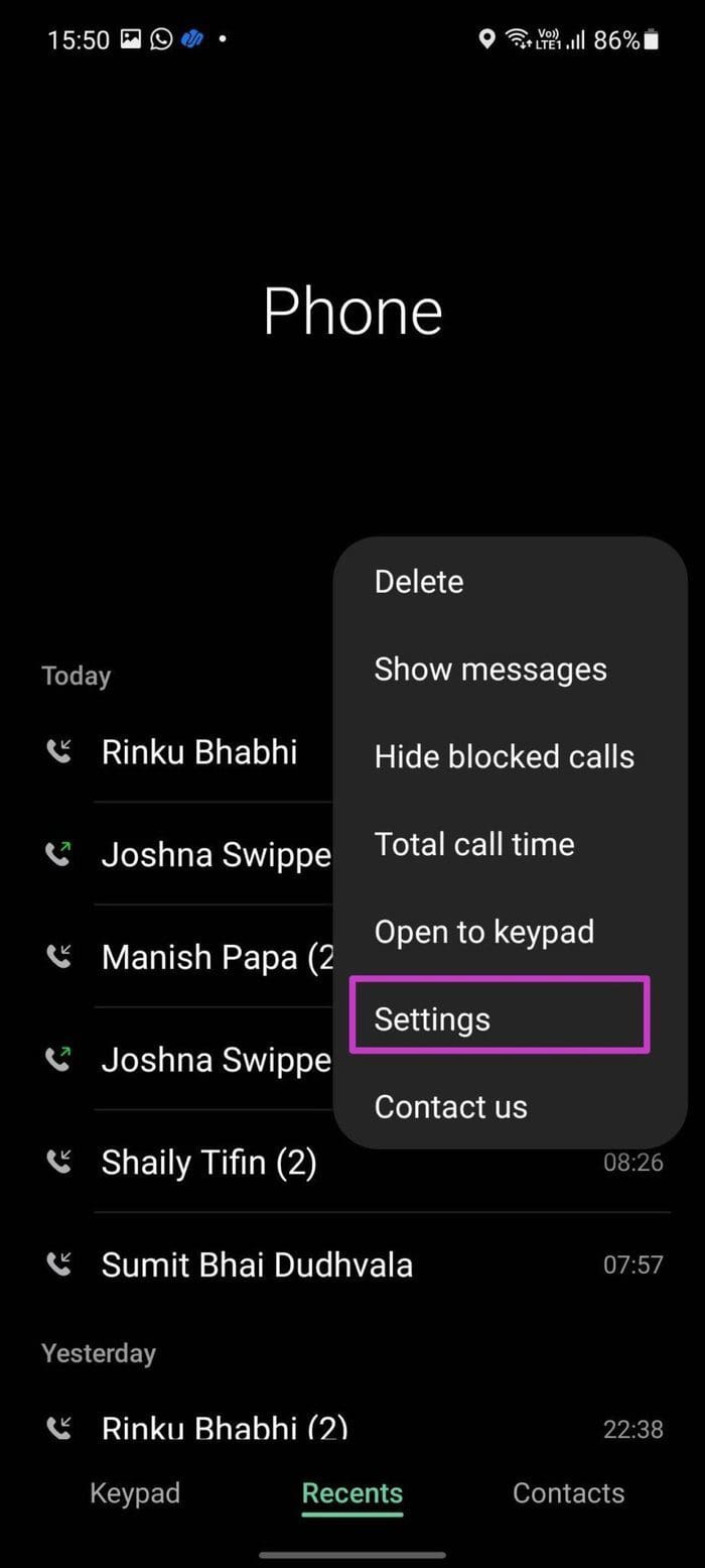 Go to phone settings
