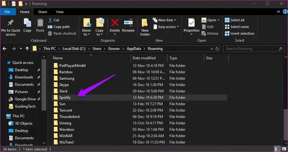 Go to spotify folder