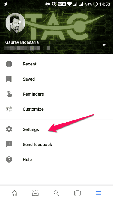 Google App Settings Option
