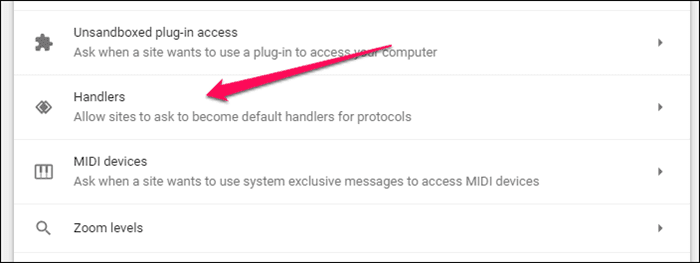 Google Chrome Handlers Protocol Settings