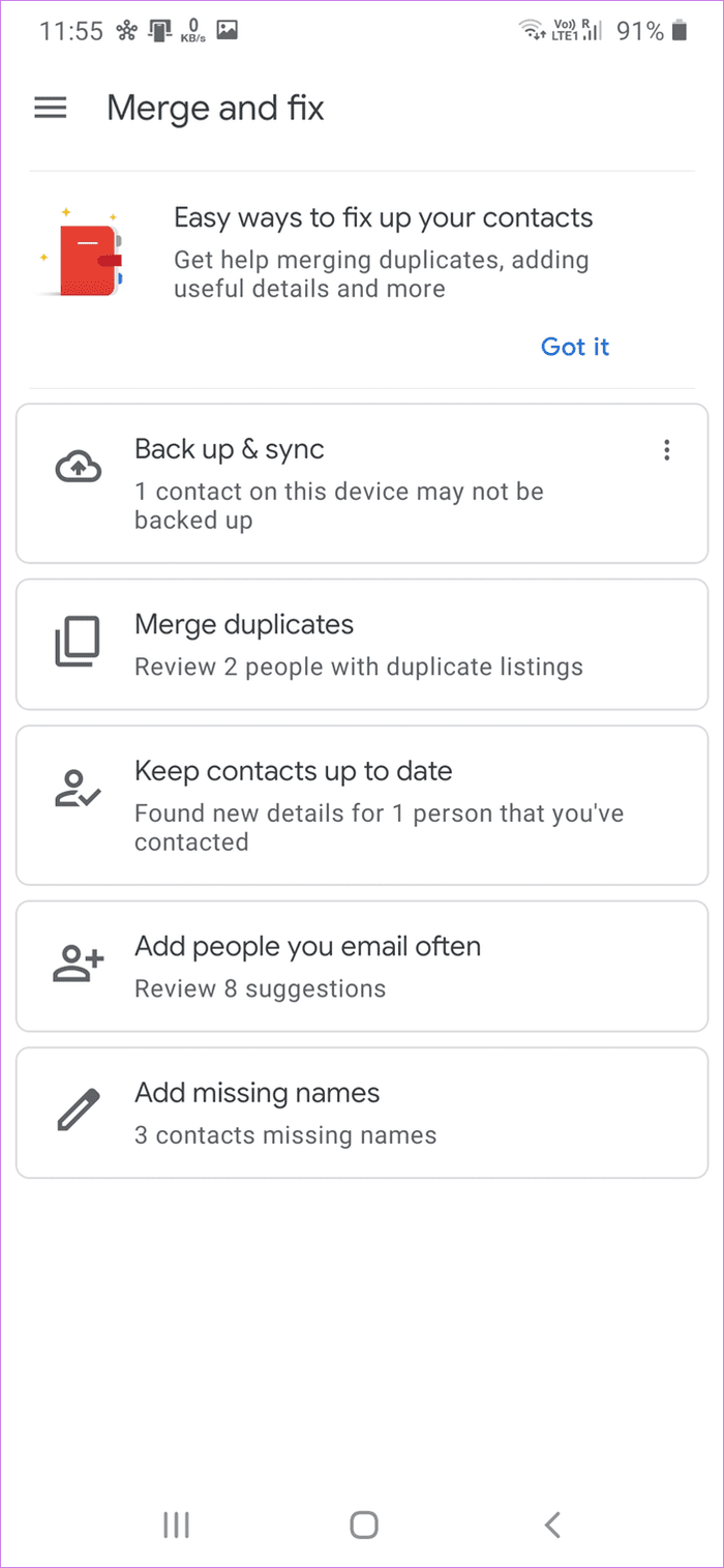 Google contacts vs samsung contacts 6