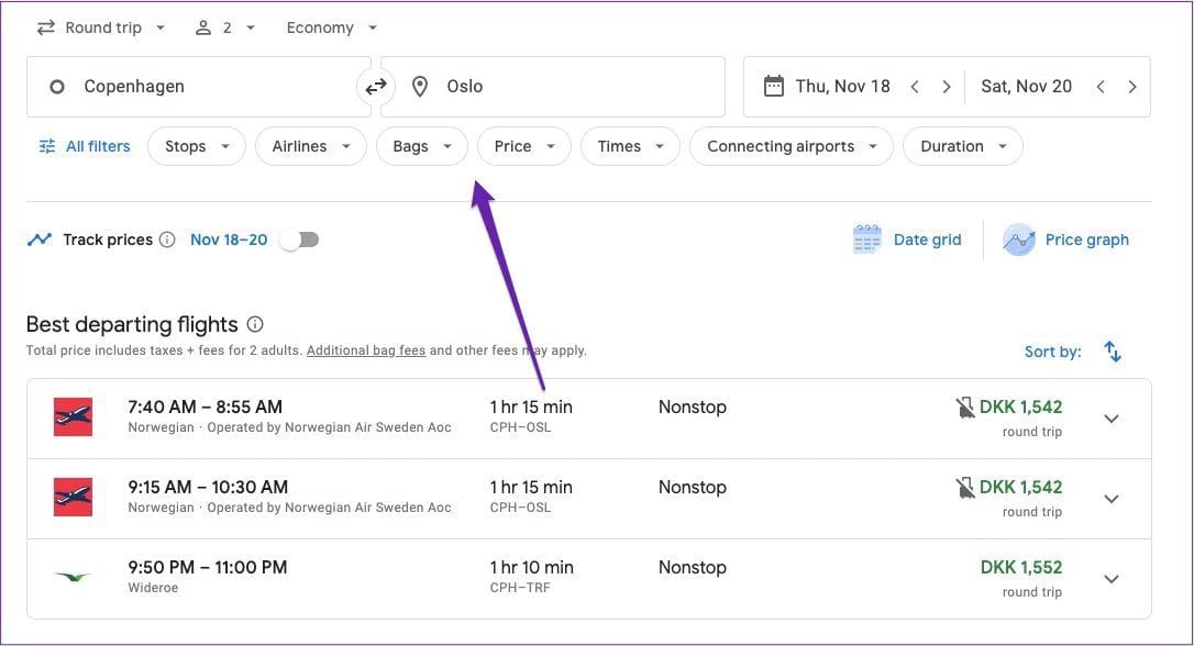 Google flights booking flights