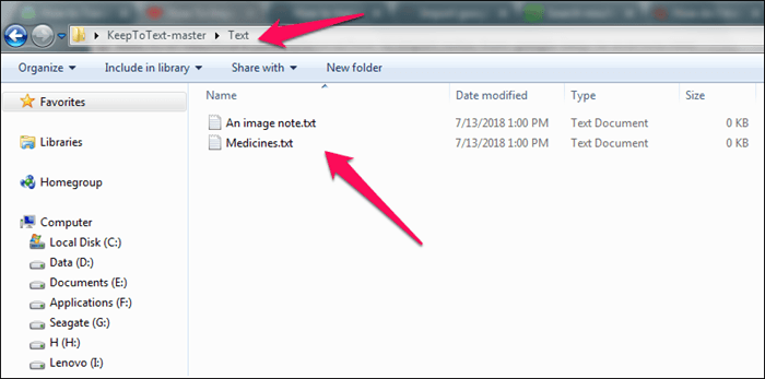 Google Keep Text Files Inside Keeptotext Folder