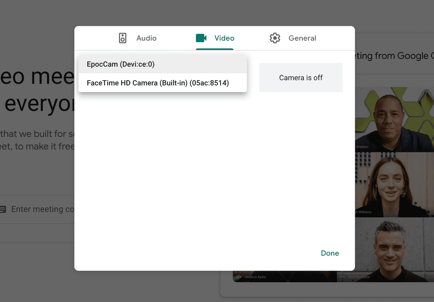 Google meet with epoccam