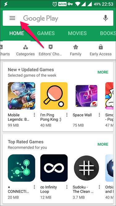 Google Play Store Menu