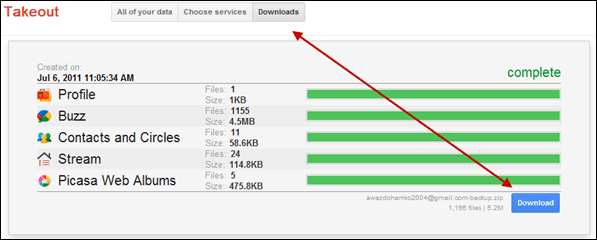 Google Takeout Download