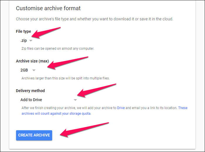 Google Takeout Export Google Keep Options