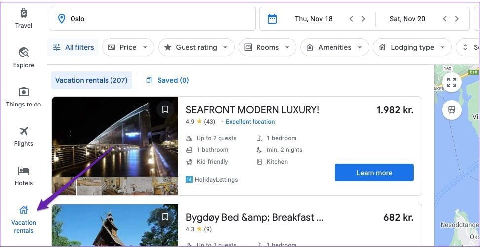Google travel vacation rentals