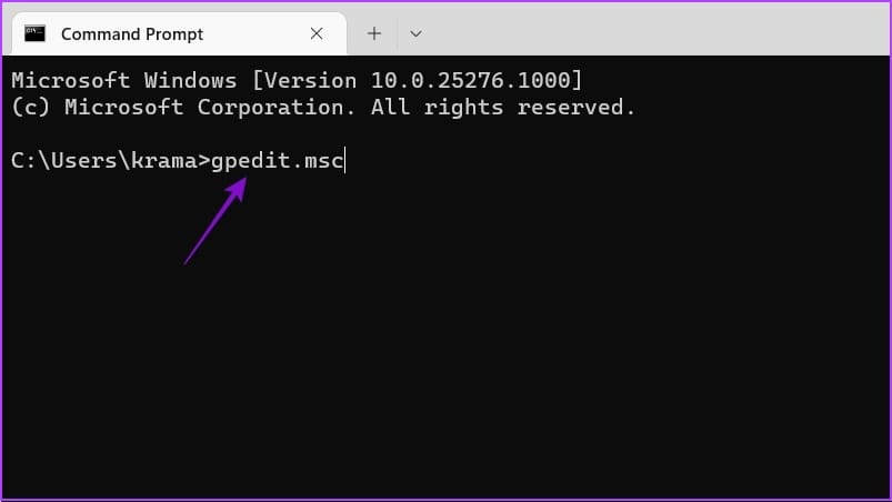 Typing gpedit.msc command in cmd
