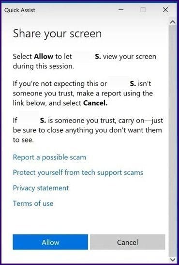 Guide to using quick assist on windows 10 step 14