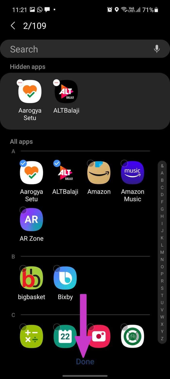 Hide apps from one ui