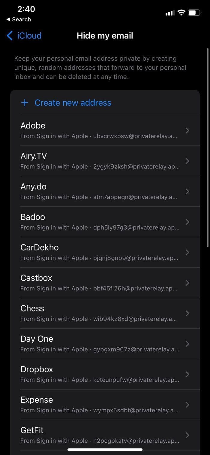 Hide my email menu