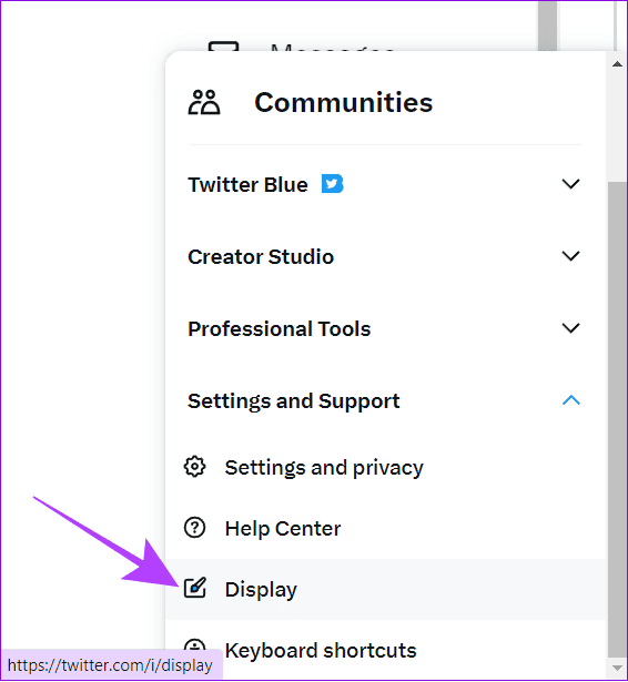 hit display to enable dark mode in twirtter