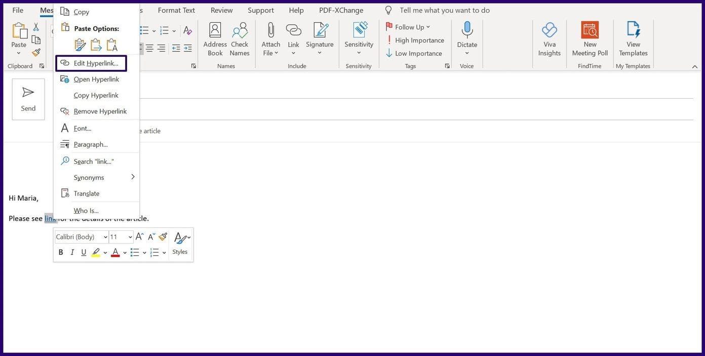 How to add and delete hyperlink in microsoft outlook step 10
