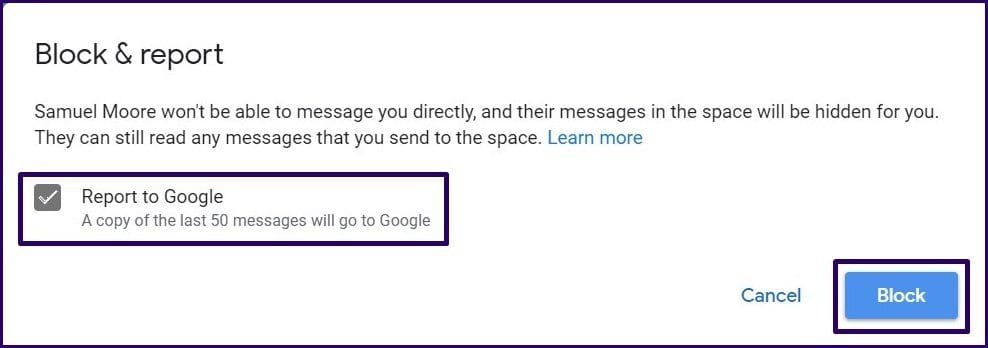 How to block contacts on google chat for gmail step 4