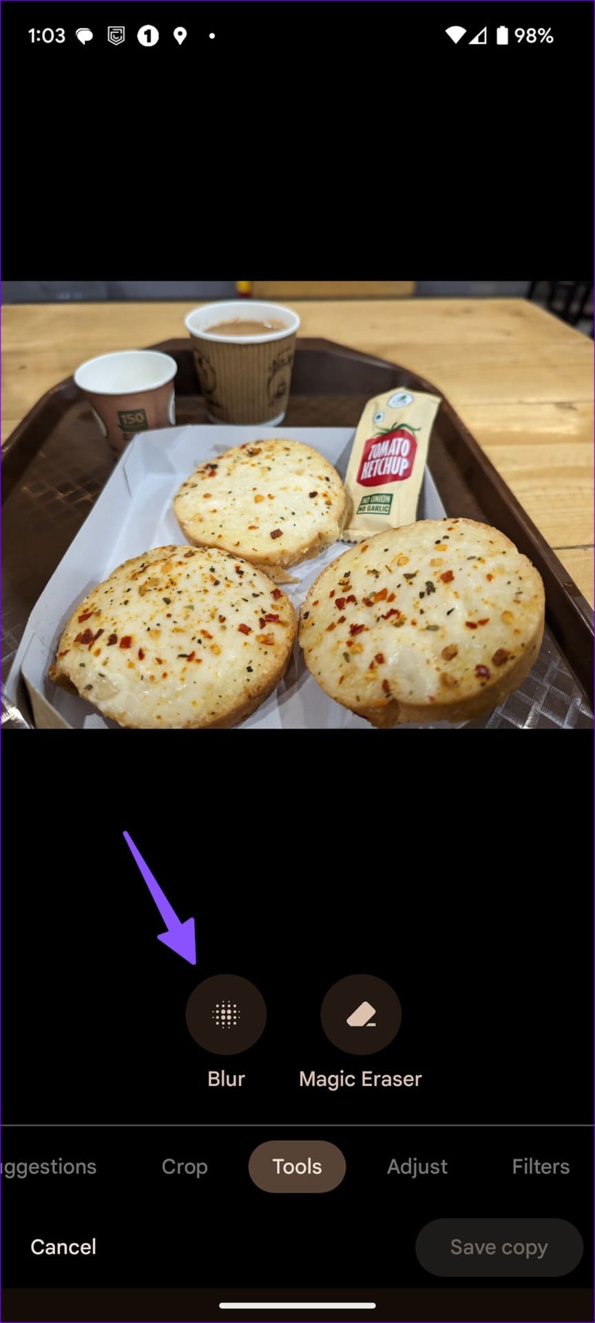 select blur in Google Photos