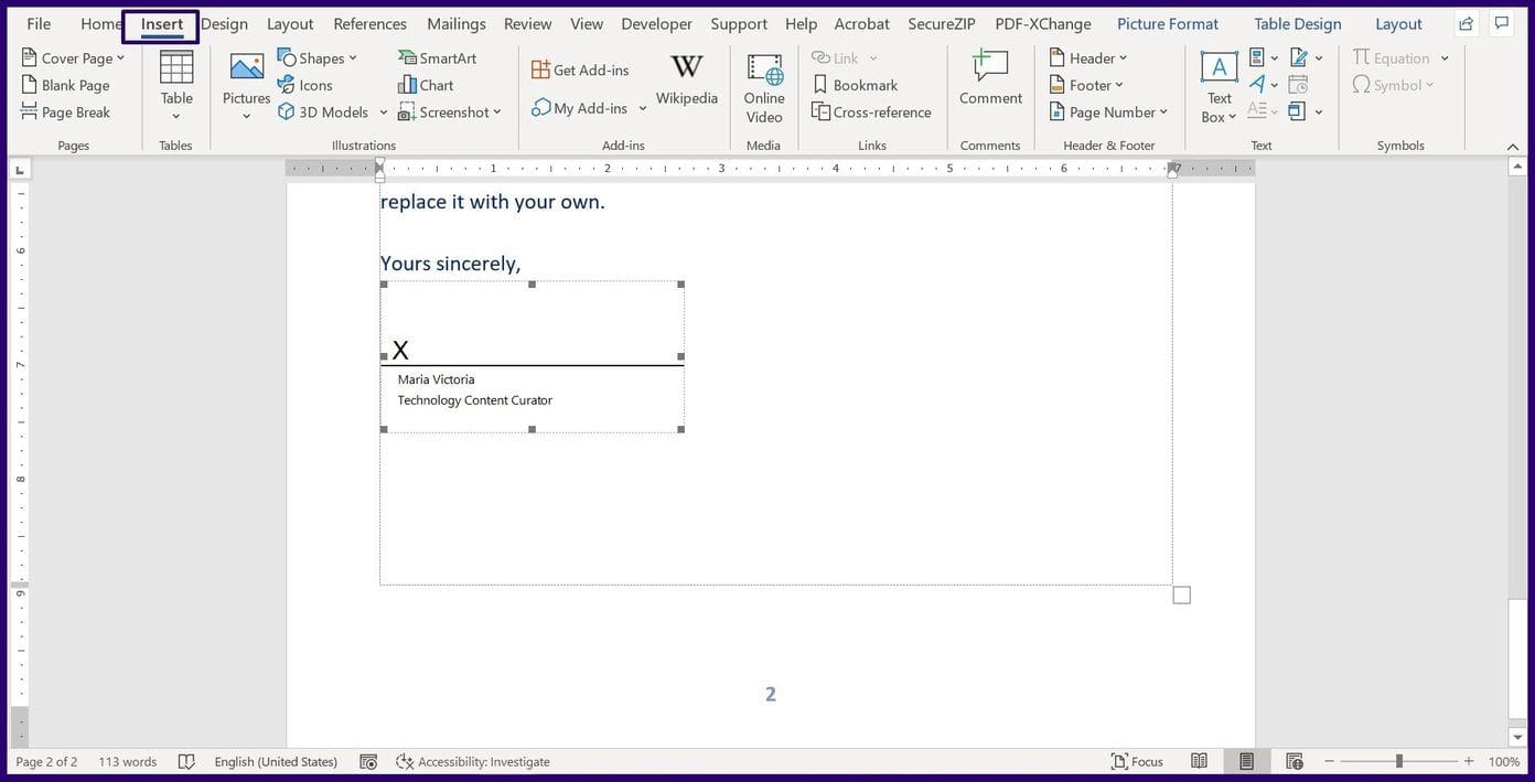 How to create and insert signatures in Microsoft Word step 11