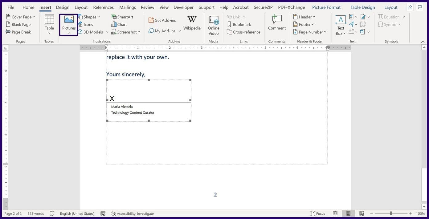 How to create and insert signatures in Microsoft Word step 12