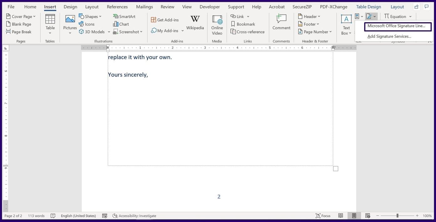 How to create and insert signatures in Microsoft Word step 9