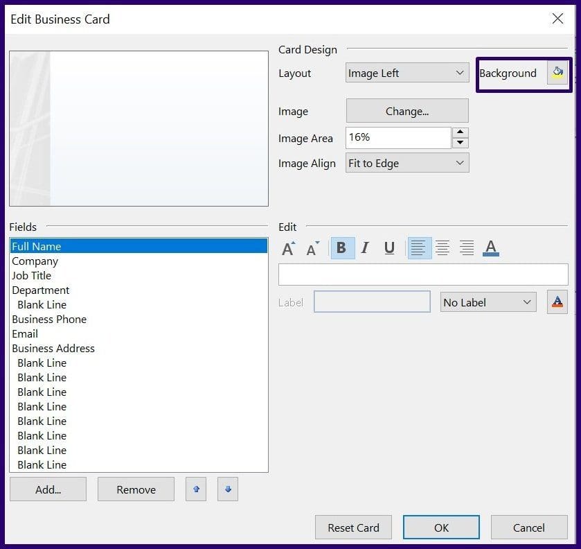 How to create and use business cards on outlook step 7