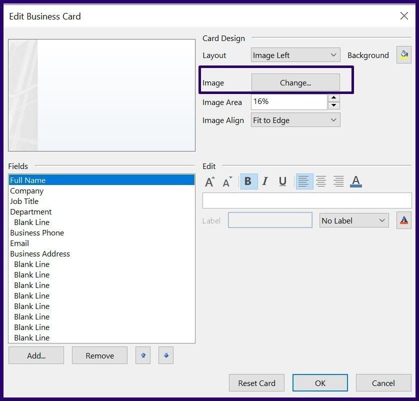 How to create and use business cards on outlook step 8