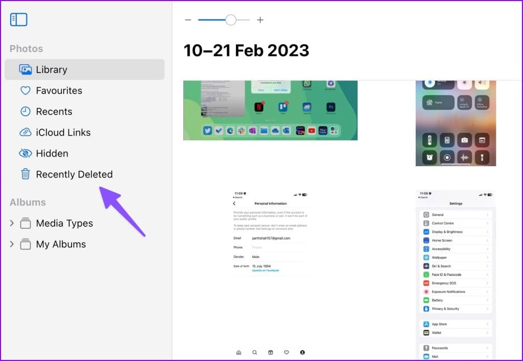 recently deleted on iCloud web