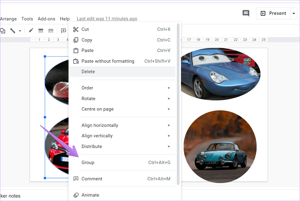 How to group elements in google slides 3