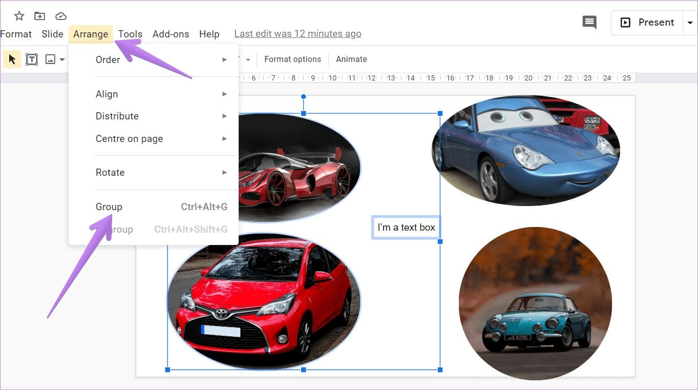 How to group elements in google slides 4