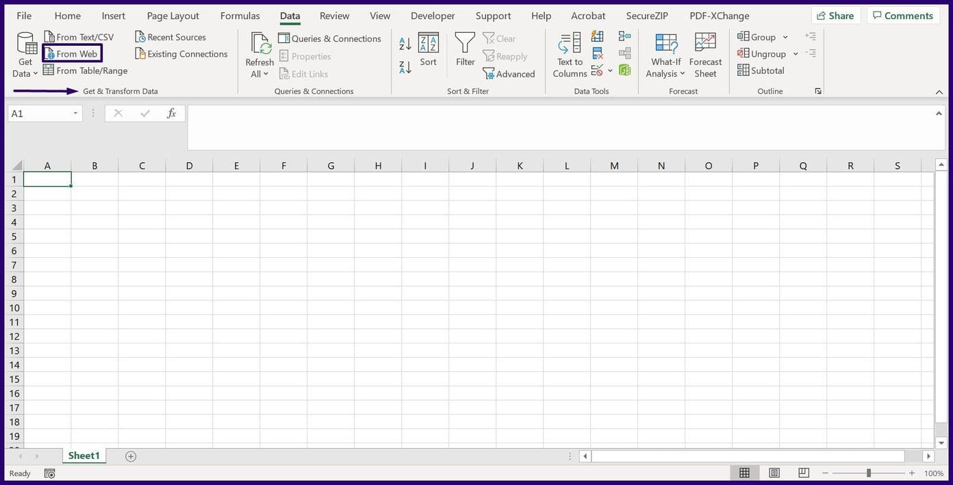 How to import data from the web into excel step 3