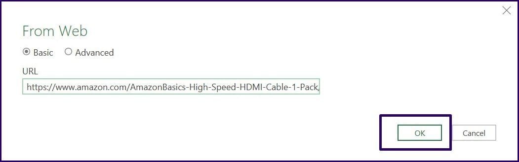 How to import data from the web into excel step 5