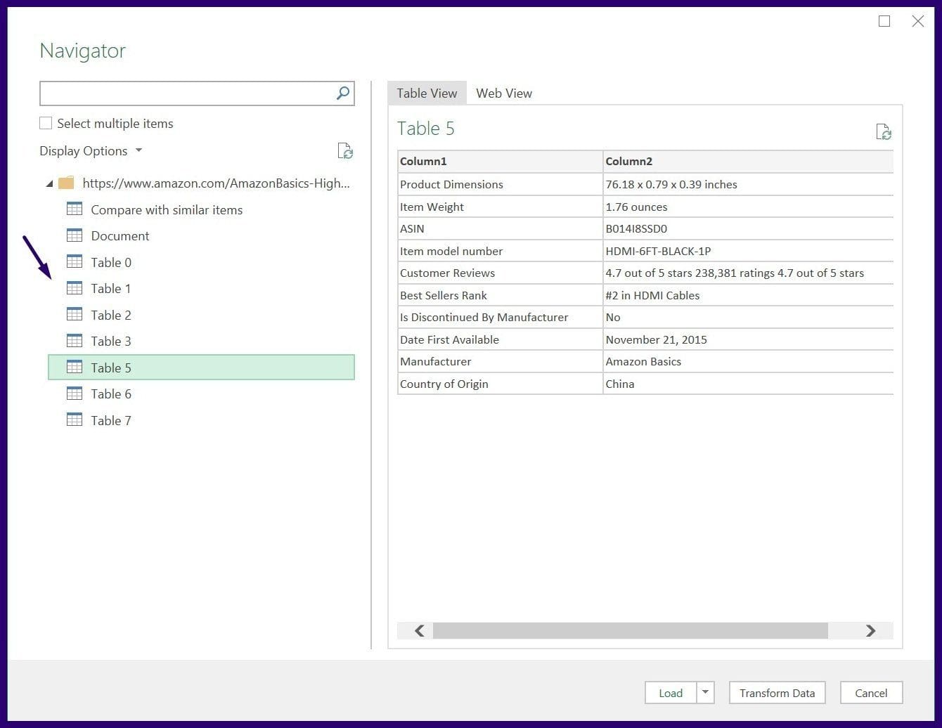 How to import data from the web into excel step 7