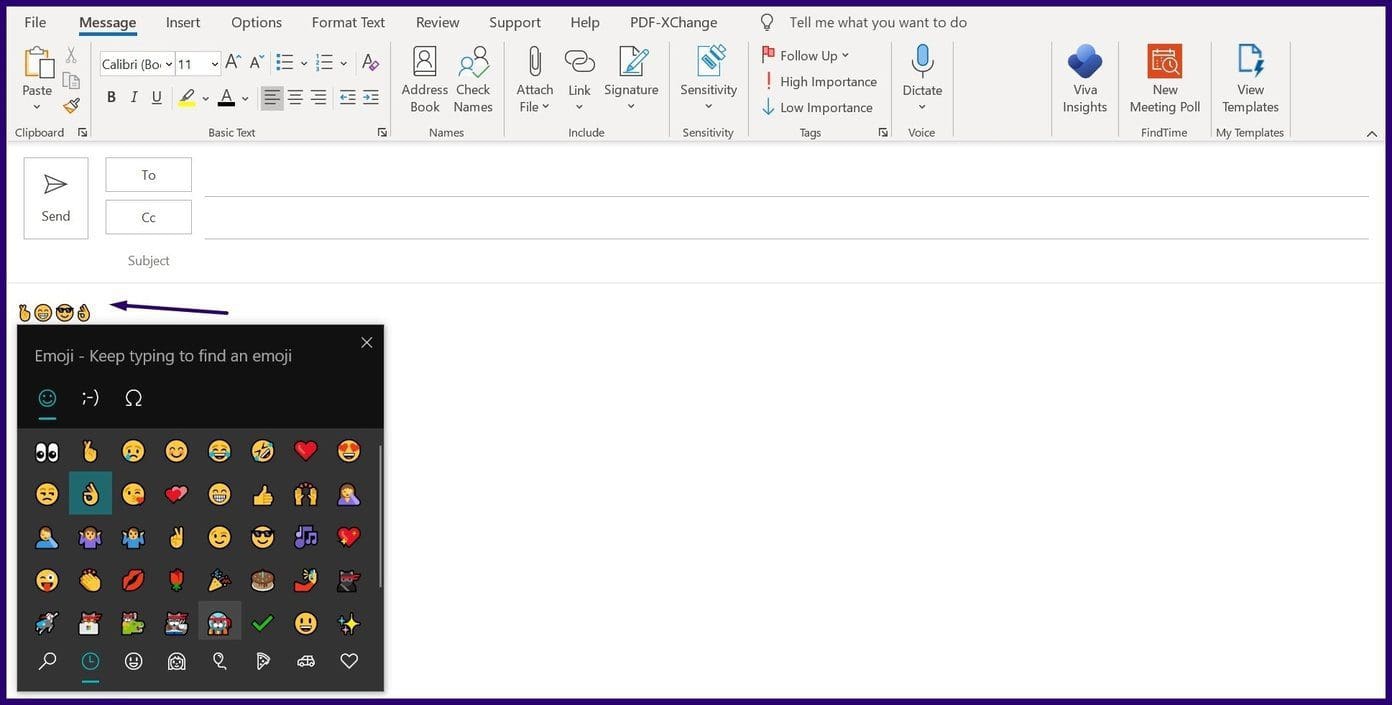How to insert emojis in microsoft outlook step 5