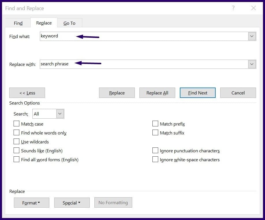 How to make use of find and replace on Microsoft Word step 11