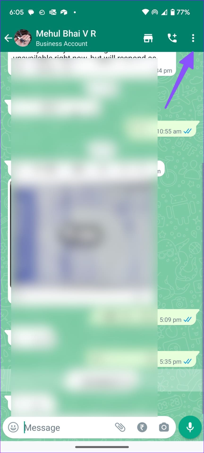 select more menu in whatsapp on android