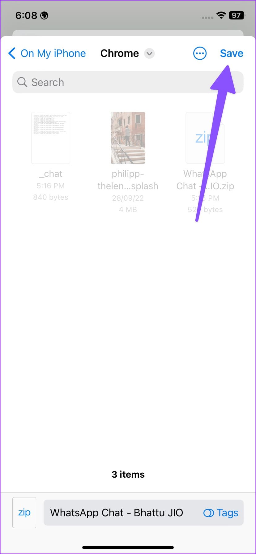 save exported file