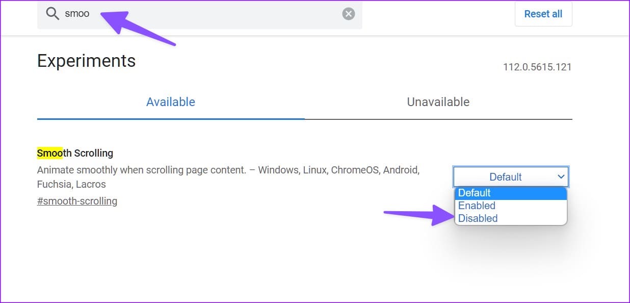 disable smooth scrolling on chrome
