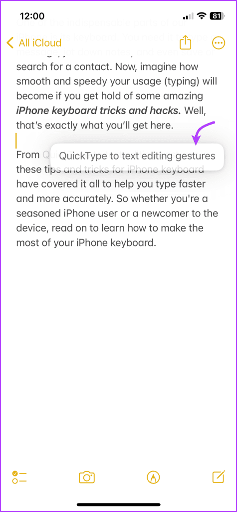 Tap, hold, and drag the selected text 