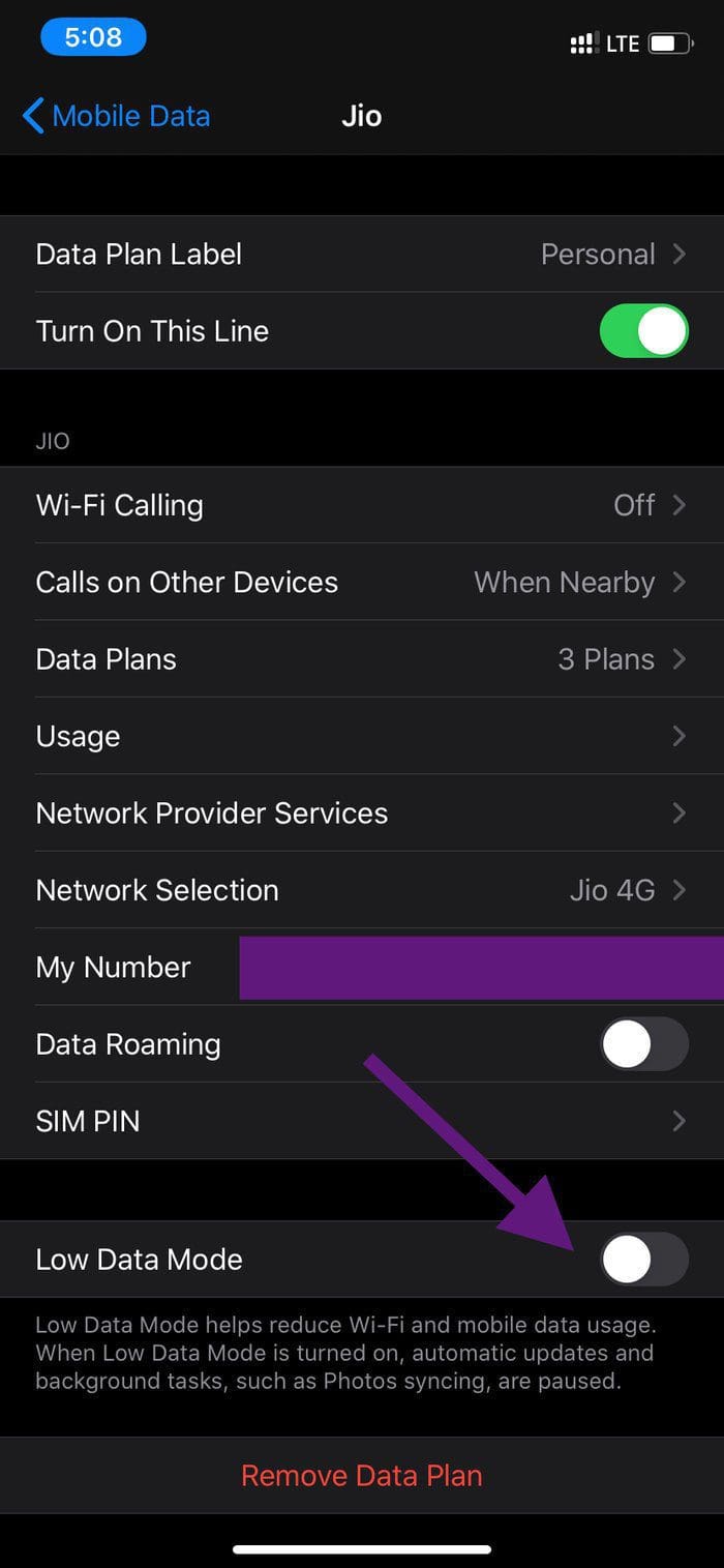 I OS low data