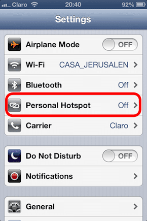 I Phone Personal Hotspot