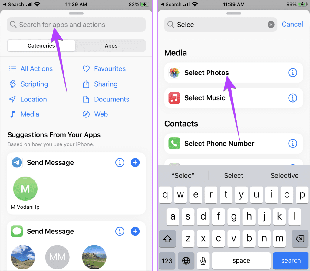 iPhone Shortcut Action Select Photo