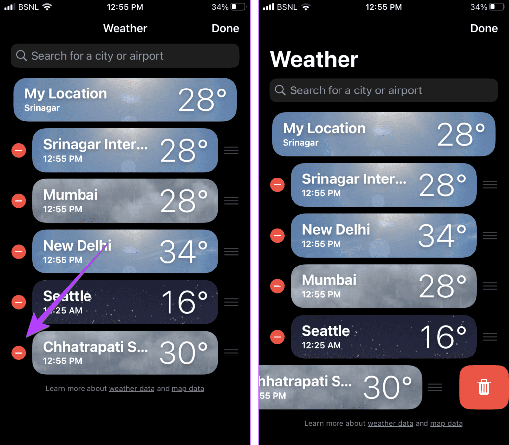 iPhone Weather App Delete Place