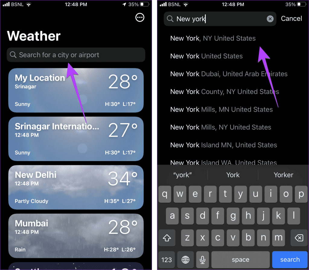iPhone Weather Cities