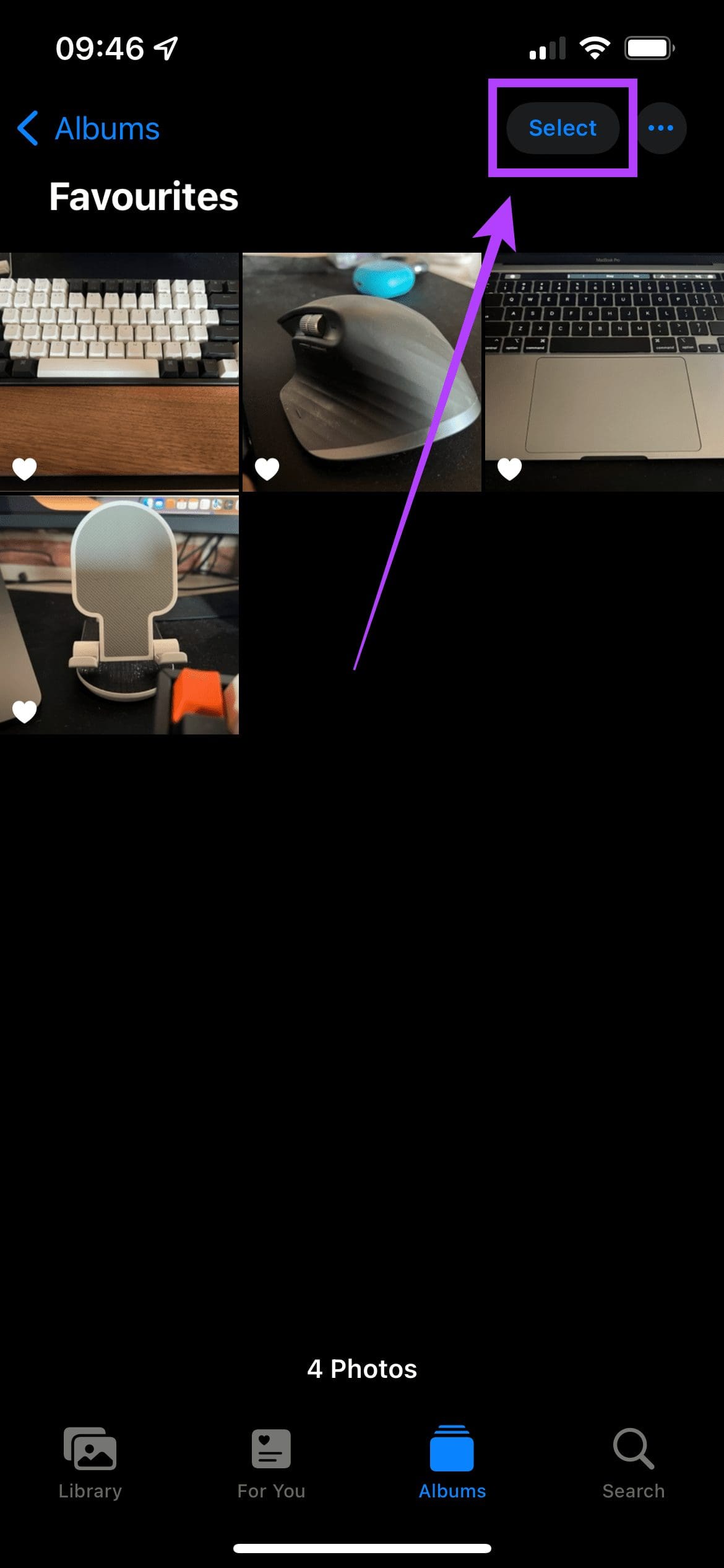 Select button in Photos
