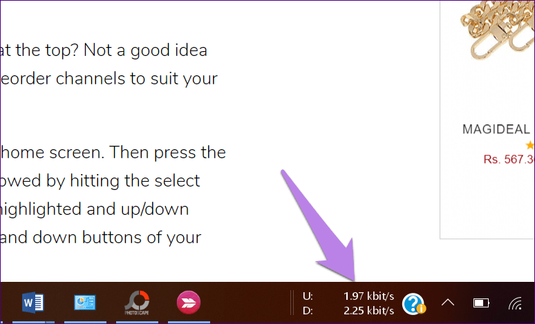 Upload and download speed on Windows taskbar