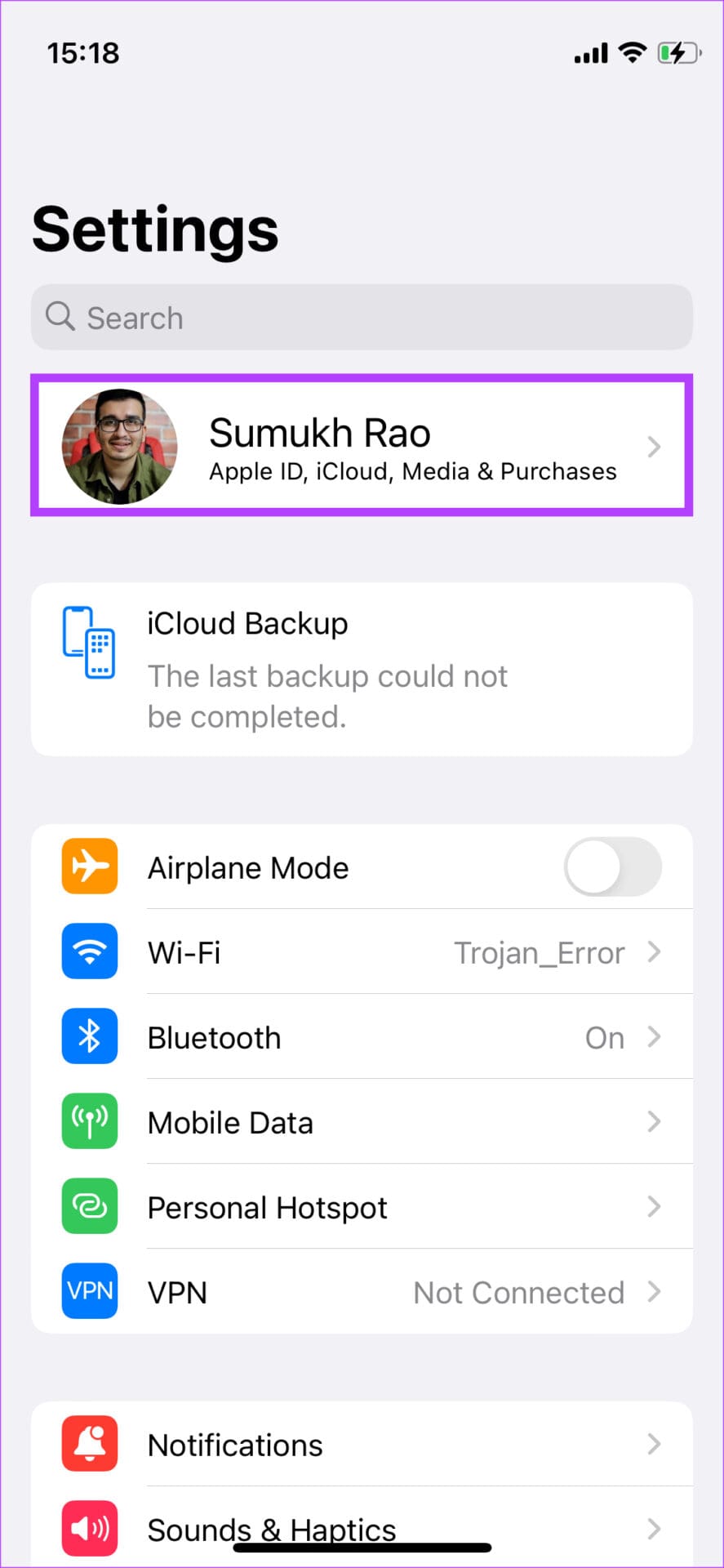 iCloud settings