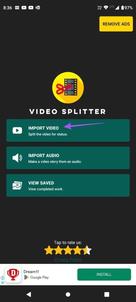import video video splitter for WhatsApp android 