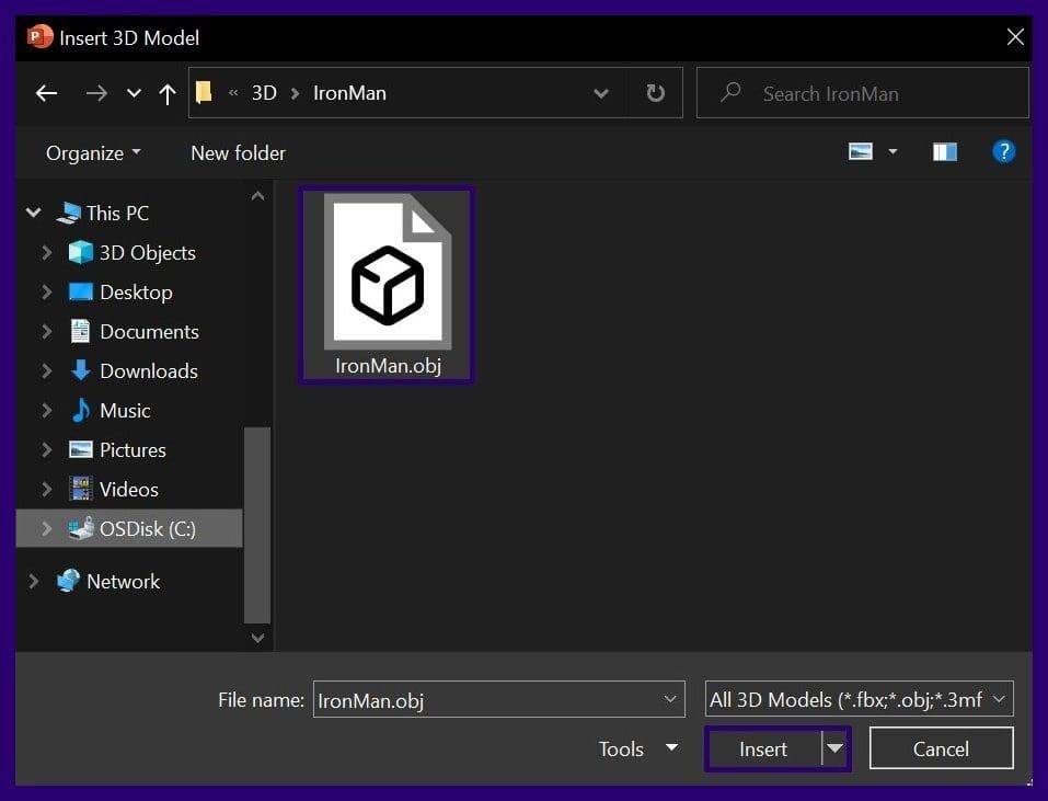 Insert 3d models into microsoft office step 5