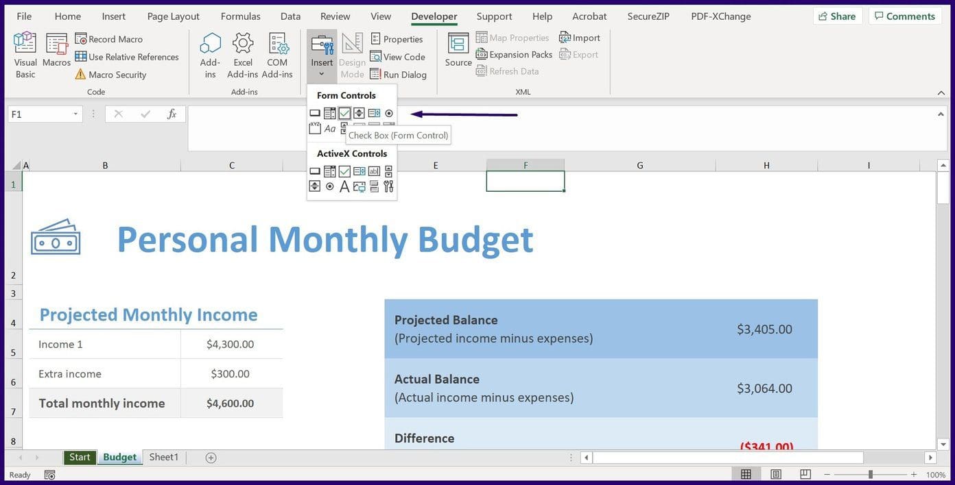Insert checkboxes in microsoft excel step 10