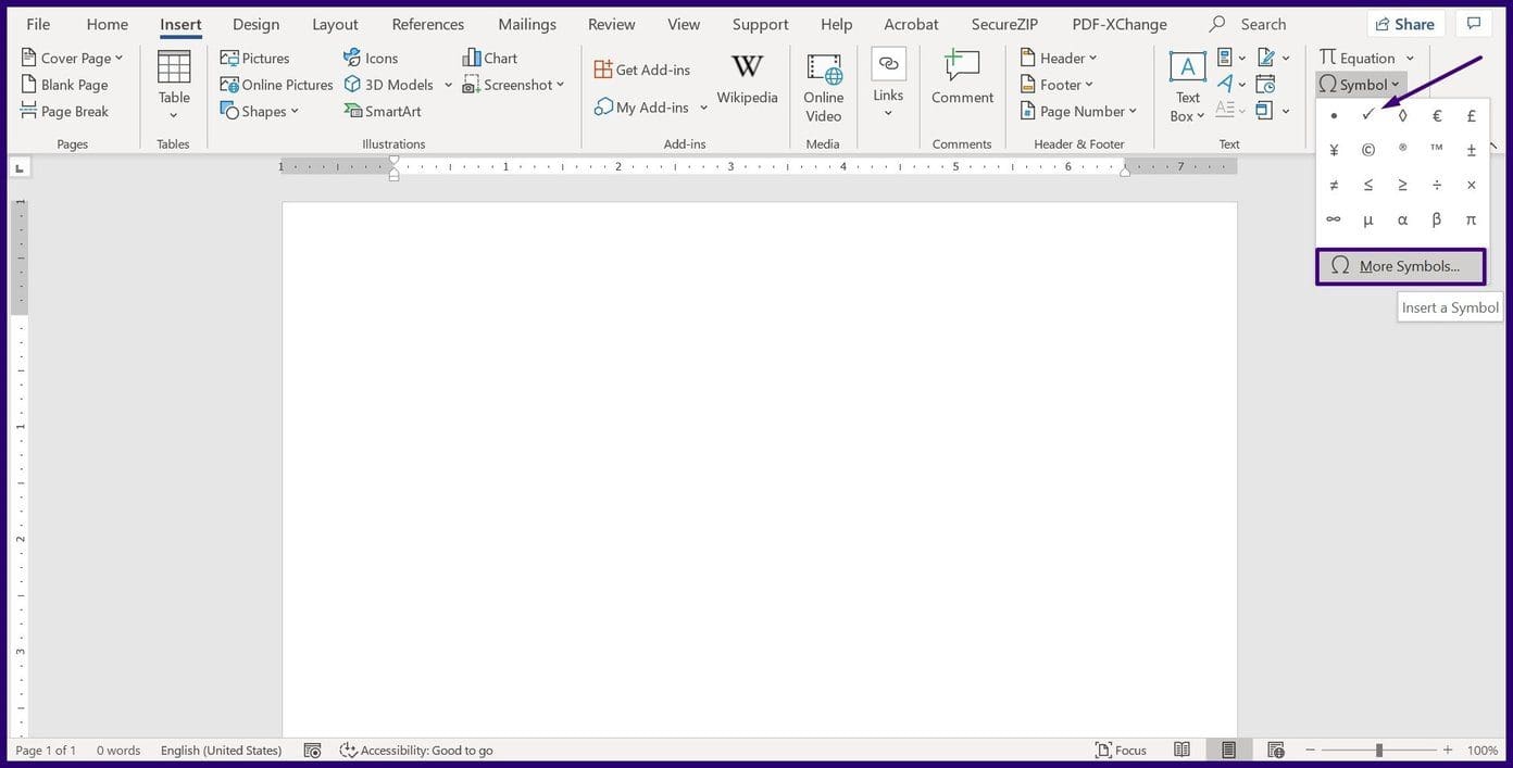 Insert tick symbols in microsoft word step 4